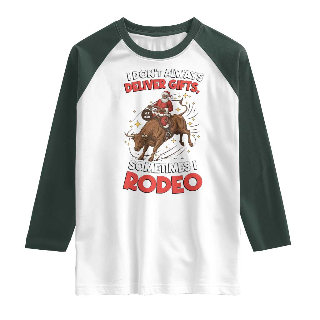Funny Black Santa Bull Riding Christmas Raglan Shirt I Do Not Deliver Gifts I Rodeo - Wonder Print Shop