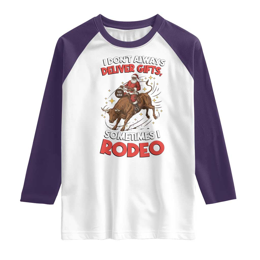Funny Black Santa Bull Riding Christmas Raglan Shirt I Do Not Deliver Gifts I Rodeo - Wonder Print Shop
