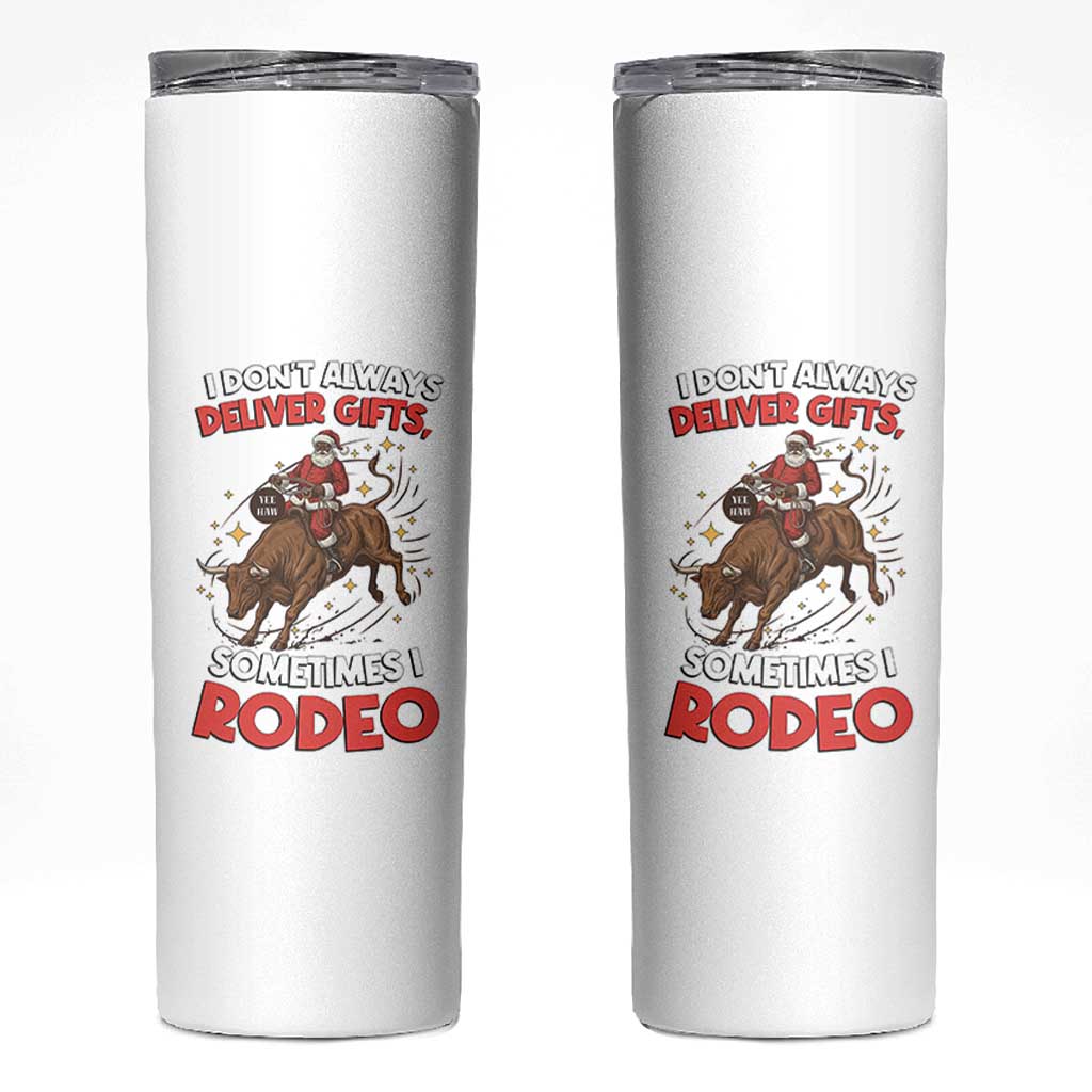 Funny Black Santa Bull Riding Christmas Skinny Tumbler I Do Not Deliver Gifts I Rodeo - Wonder Print Shop