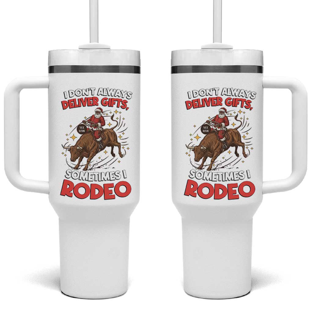 Funny Black Santa Bull Riding Christmas Tumbler With Handle I Do Not Deliver Gifts I Rodeo - Wonder Print Shop