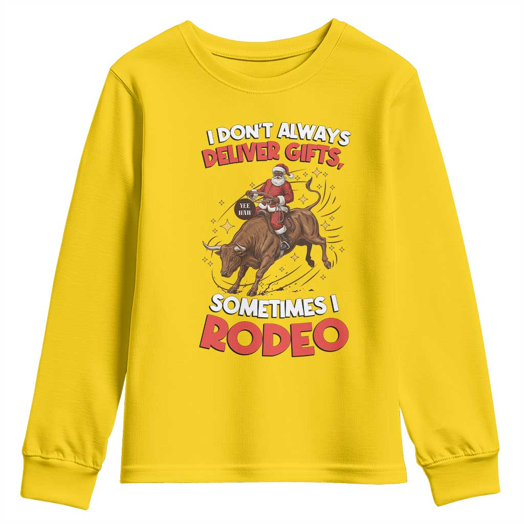 Funny Black Santa Bull Riding Christmas Youth Sweatshirt I Do Not Deliver Gifts I Rodeo - Wonder Print Shop