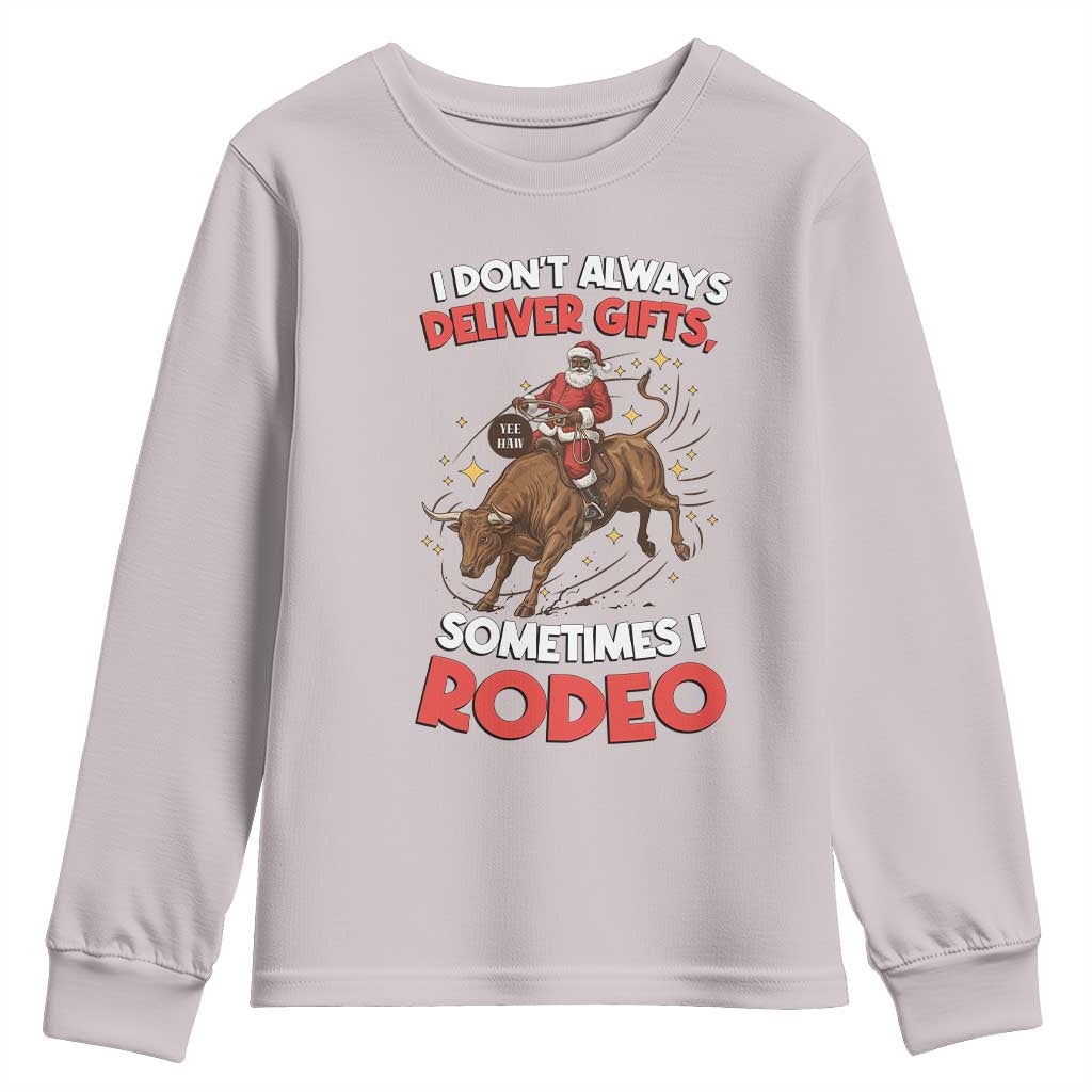 Funny Black Santa Bull Riding Christmas Youth Sweatshirt I Do Not Deliver Gifts I Rodeo - Wonder Print Shop