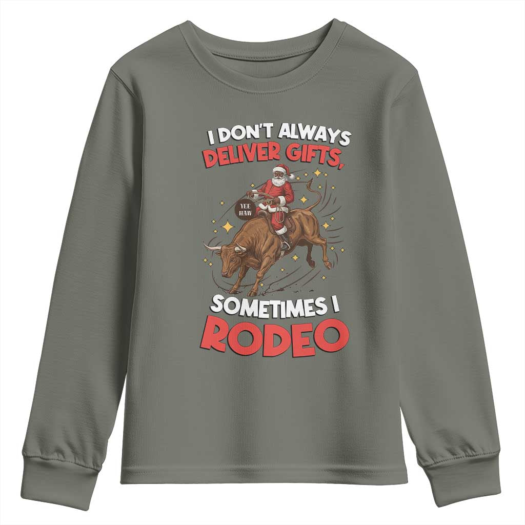Funny Black Santa Bull Riding Christmas Youth Sweatshirt I Do Not Deliver Gifts I Rodeo - Wonder Print Shop
