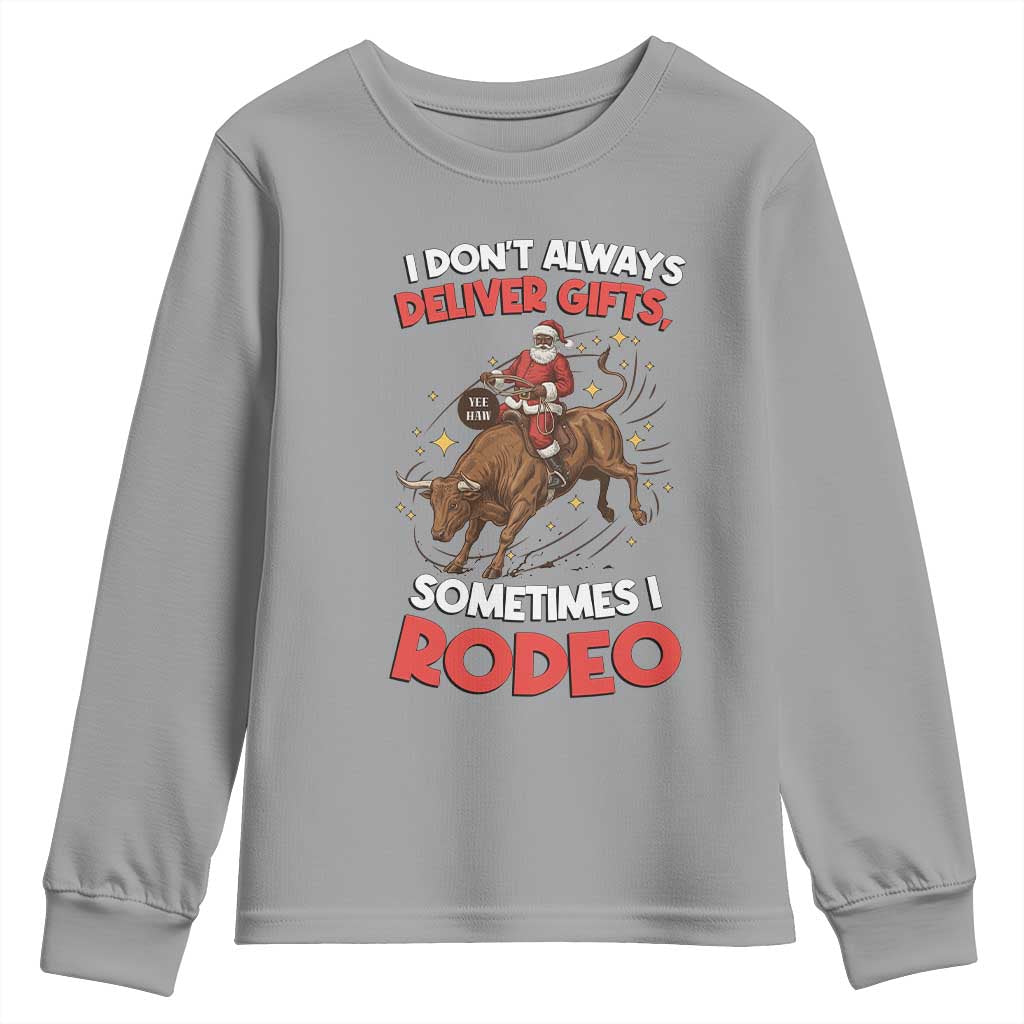 Funny Black Santa Bull Riding Christmas Youth Sweatshirt I Do Not Deliver Gifts I Rodeo - Wonder Print Shop