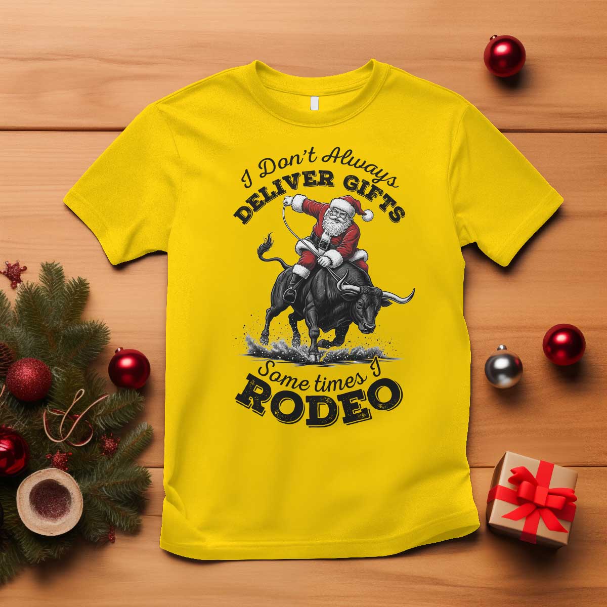 Funny Black Santa Cowboy Bull Rider Christmas T Shirt I Do Not Deliver Gifts I Rodeo - Wonder Print Shop