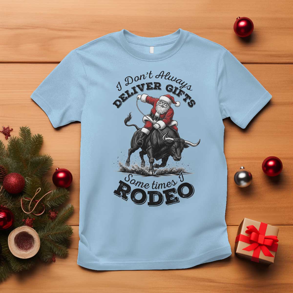 Funny Black Santa Cowboy Bull Rider Christmas T Shirt I Do Not Deliver Gifts I Rodeo - Wonder Print Shop