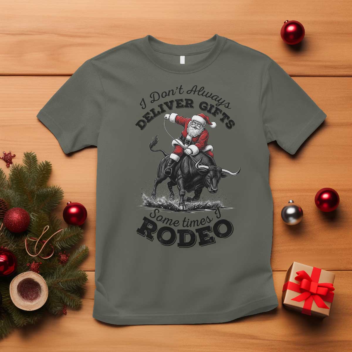 Funny Black Santa Cowboy Bull Rider Christmas T Shirt I Do Not Deliver Gifts I Rodeo - Wonder Print Shop