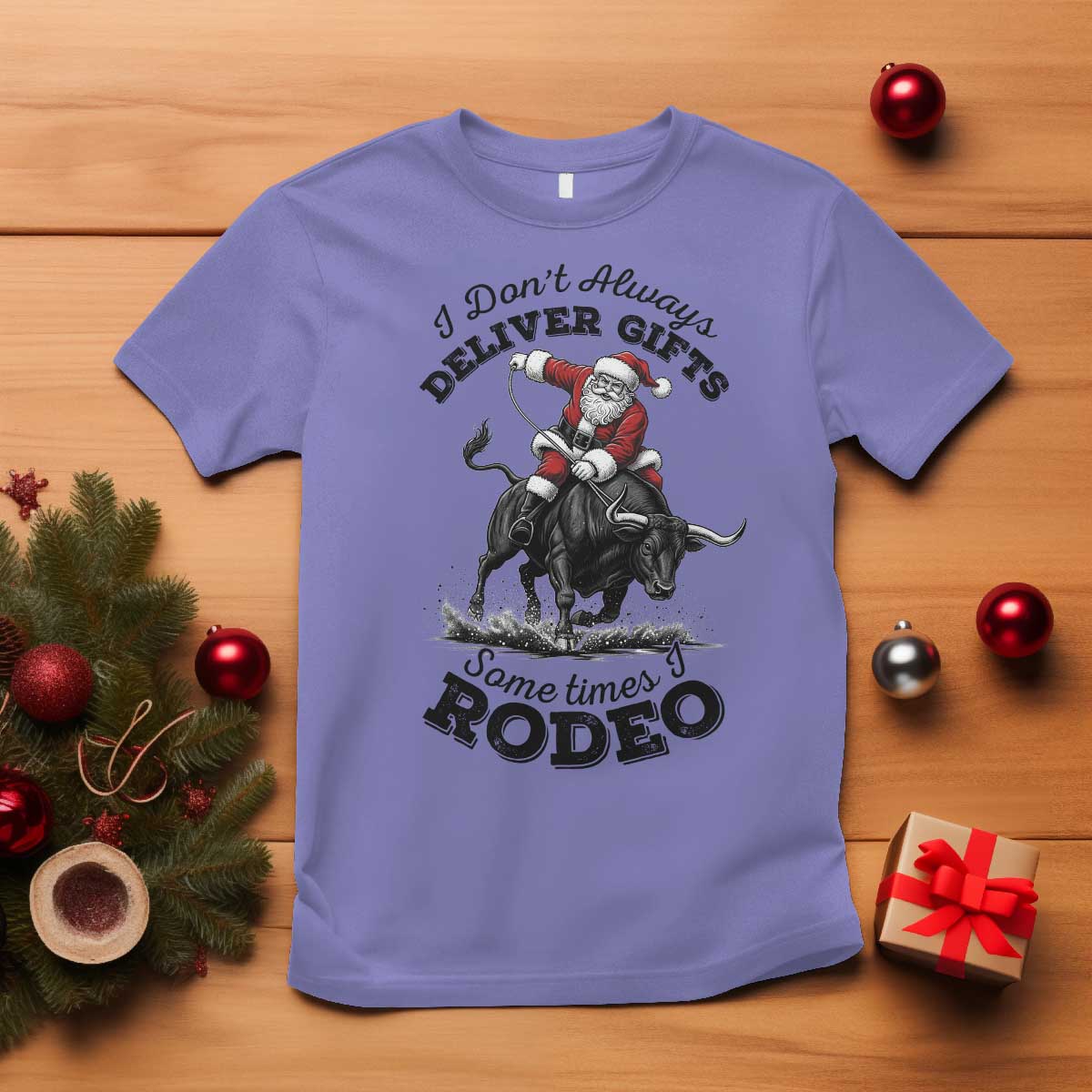 Funny Black Santa Cowboy Bull Rider Christmas T Shirt I Do Not Deliver Gifts I Rodeo - Wonder Print Shop