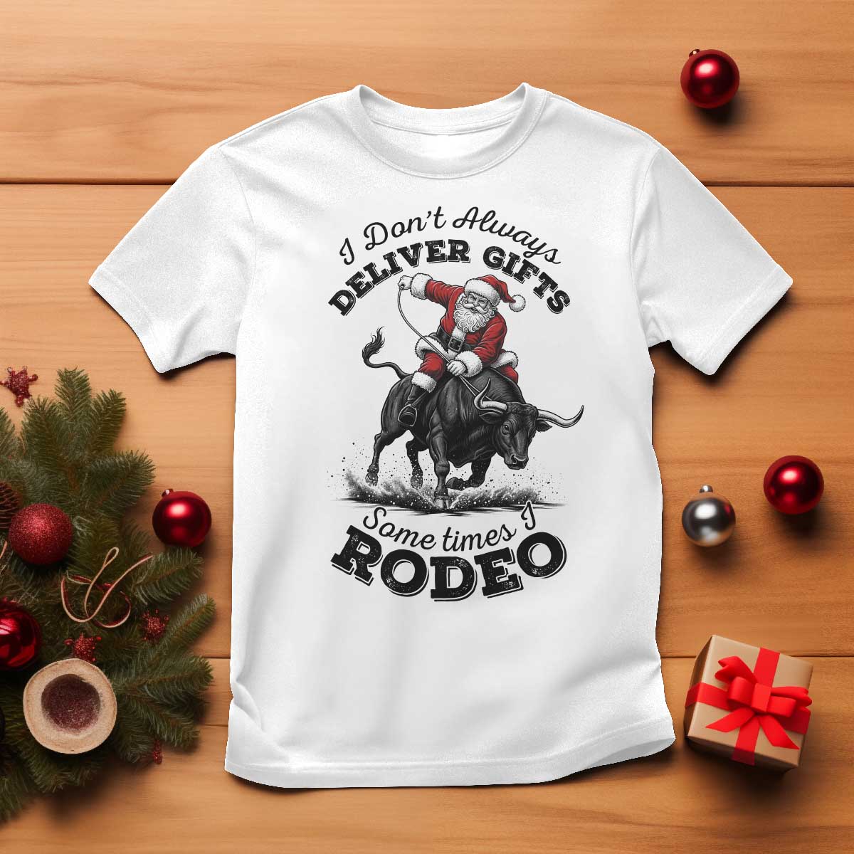 Funny Black Santa Cowboy Bull Rider Christmas T Shirt I Do Not Deliver Gifts I Rodeo - Wonder Print Shop