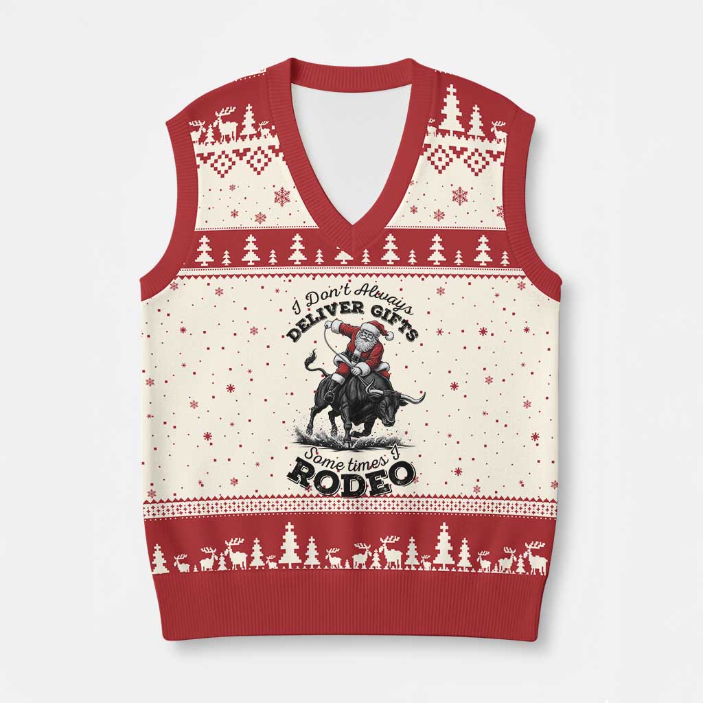 Funny Black Santa Cowboy Bull Rider Xmas V-Neck Knit Sweater Vest I Do Not Deliver Gifts I Rodeo - Wonder Print Shop