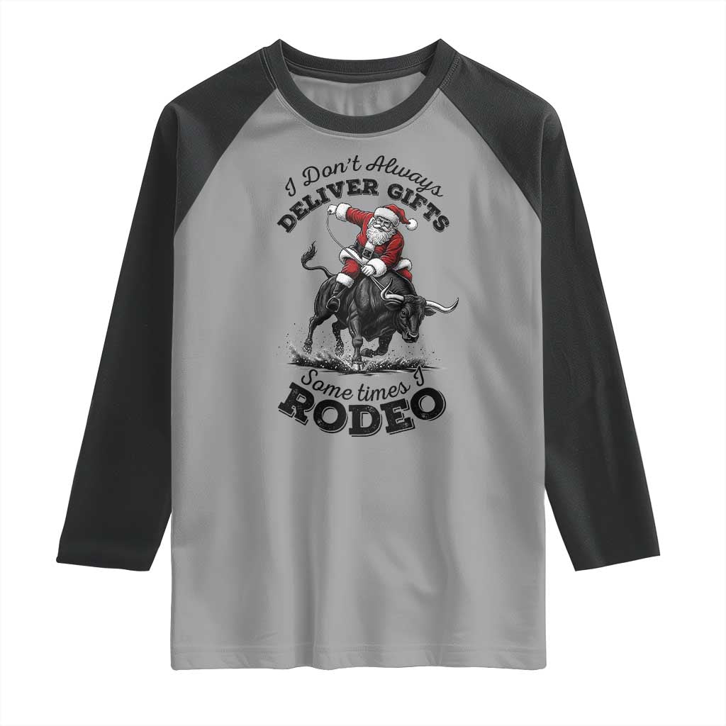 Funny Black Santa Cowboy Bull Rider Christmas Raglan Shirt I Do Not Deliver Gifts I Rodeo - Wonder Print Shop