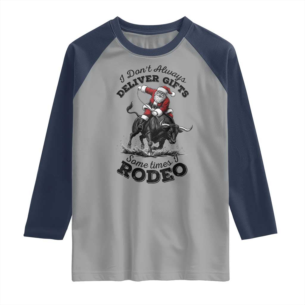 Funny Black Santa Cowboy Bull Rider Christmas Raglan Shirt I Do Not Deliver Gifts I Rodeo - Wonder Print Shop