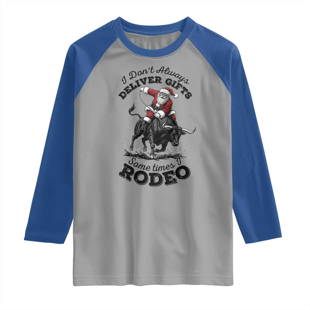 Funny Black Santa Cowboy Bull Rider Christmas Raglan Shirt I Do Not Deliver Gifts I Rodeo - Wonder Print Shop