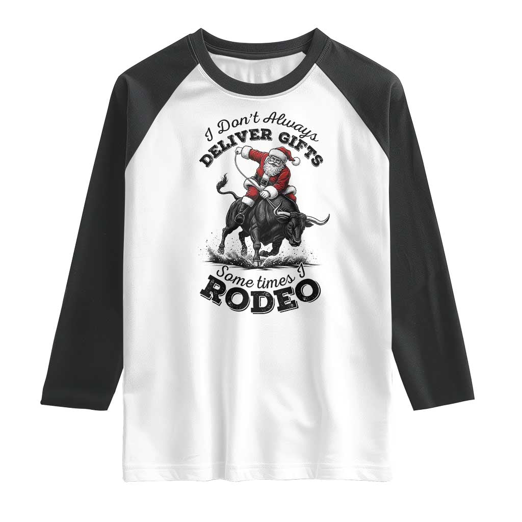 Funny Black Santa Cowboy Bull Rider Christmas Raglan Shirt I Do Not Deliver Gifts I Rodeo - Wonder Print Shop