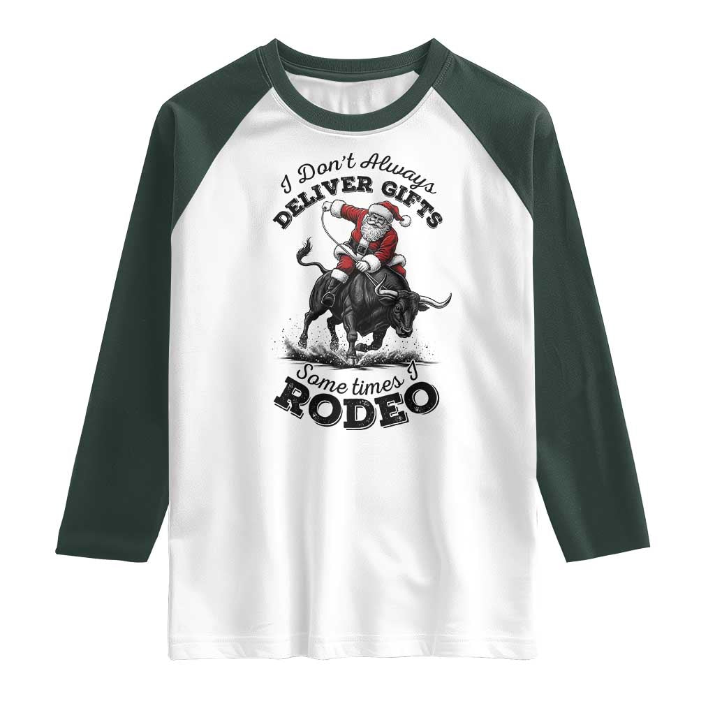 Funny Black Santa Cowboy Bull Rider Christmas Raglan Shirt I Do Not Deliver Gifts I Rodeo - Wonder Print Shop