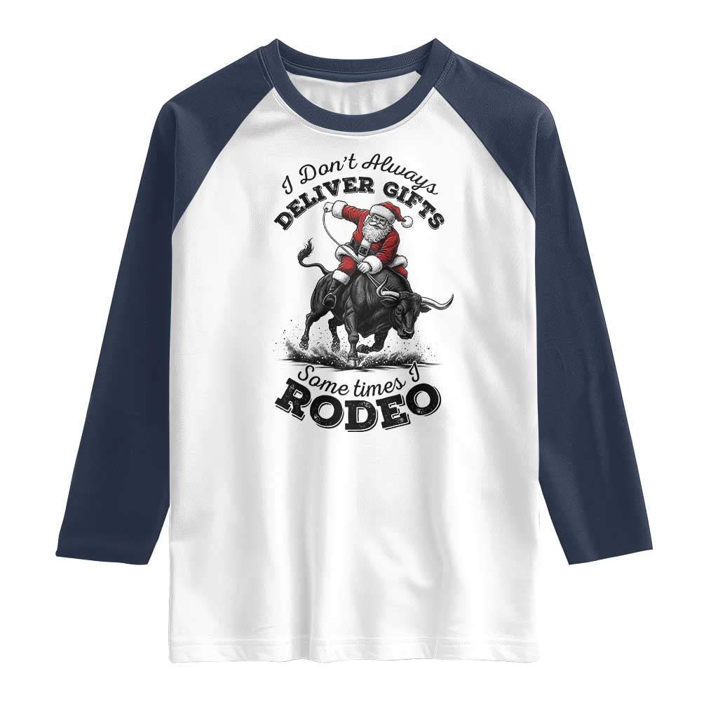 Funny Black Santa Cowboy Bull Rider Christmas Raglan Shirt I Do Not Deliver Gifts I Rodeo - Wonder Print Shop