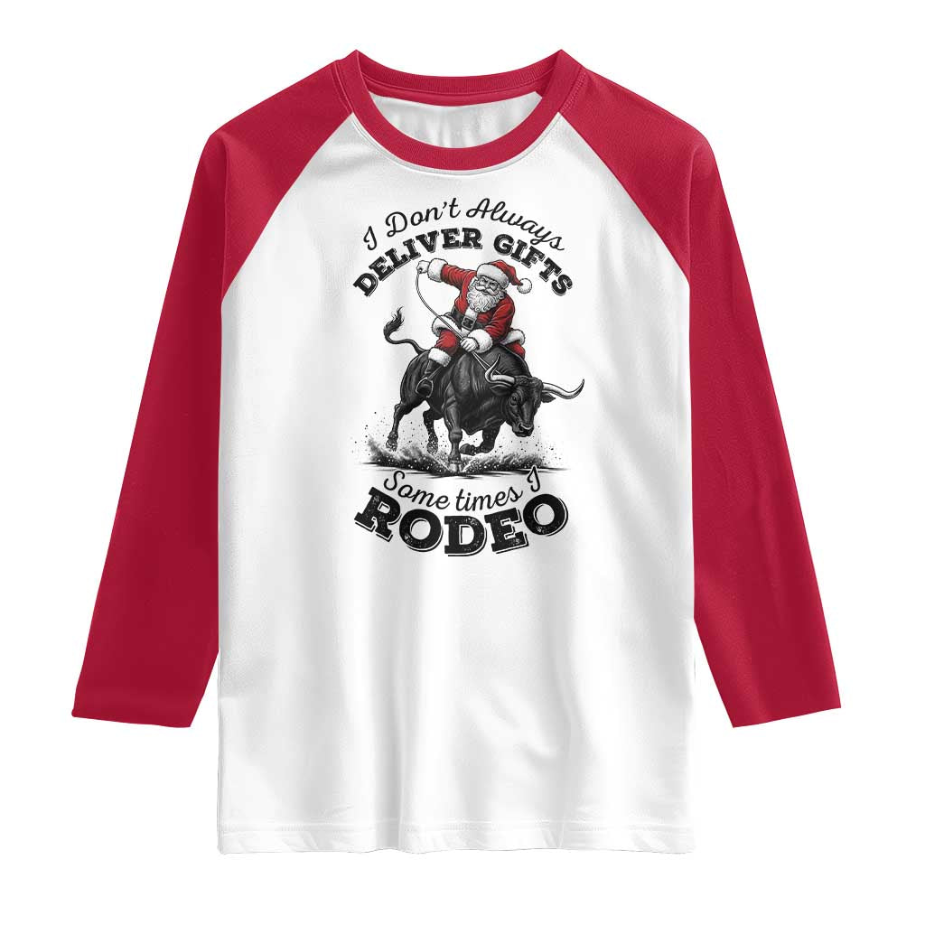Funny Black Santa Cowboy Bull Rider Christmas Raglan Shirt I Do Not Deliver Gifts I Rodeo - Wonder Print Shop