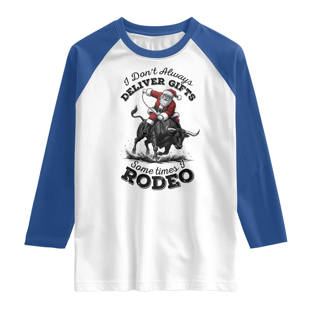 Funny Black Santa Cowboy Bull Rider Christmas Raglan Shirt I Do Not Deliver Gifts I Rodeo - Wonder Print Shop
