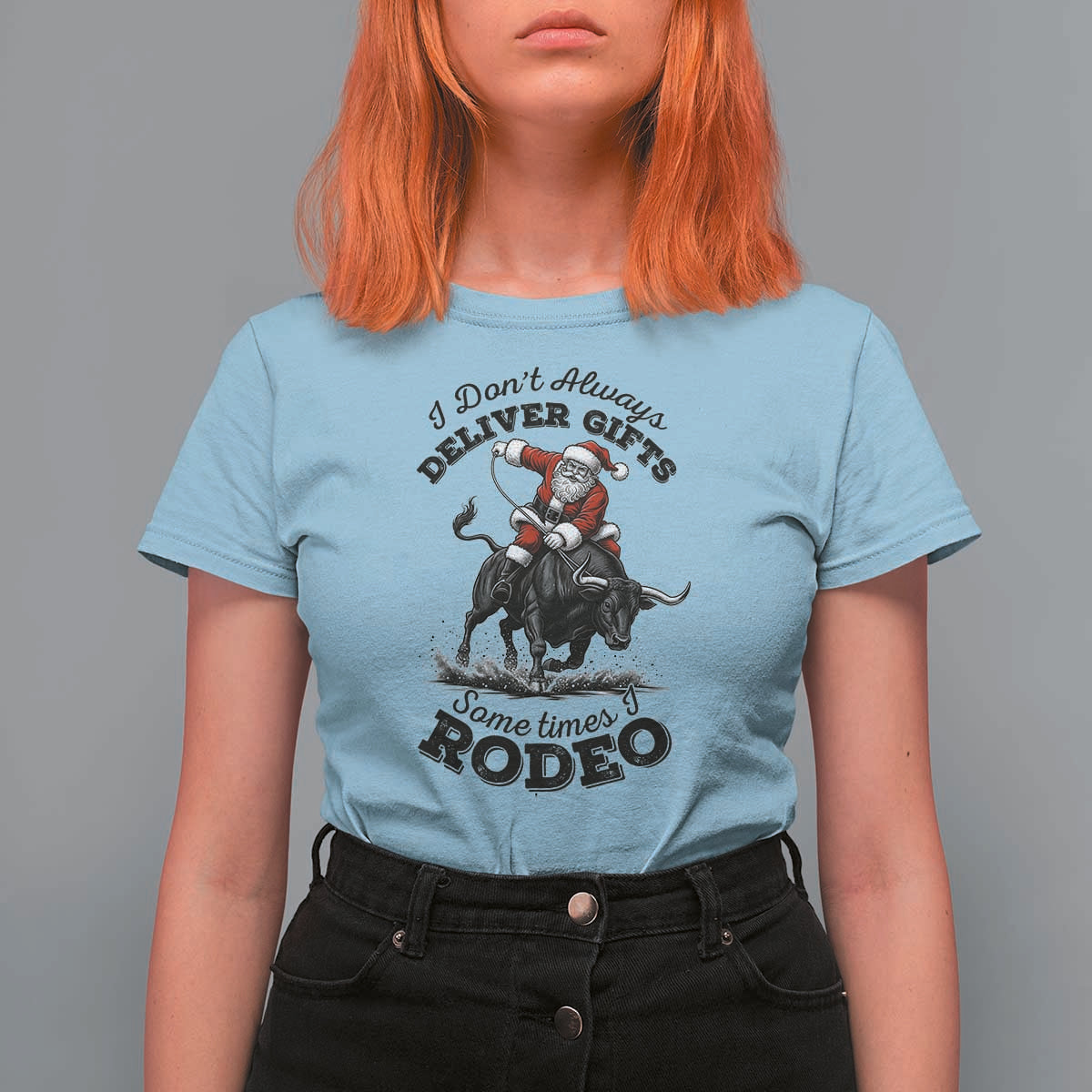 Funny Black Santa Cowboy Bull Rider Christmas T Shirt For Women I Do Not Deliver Gifts I Rodeo - Wonder Print Shop