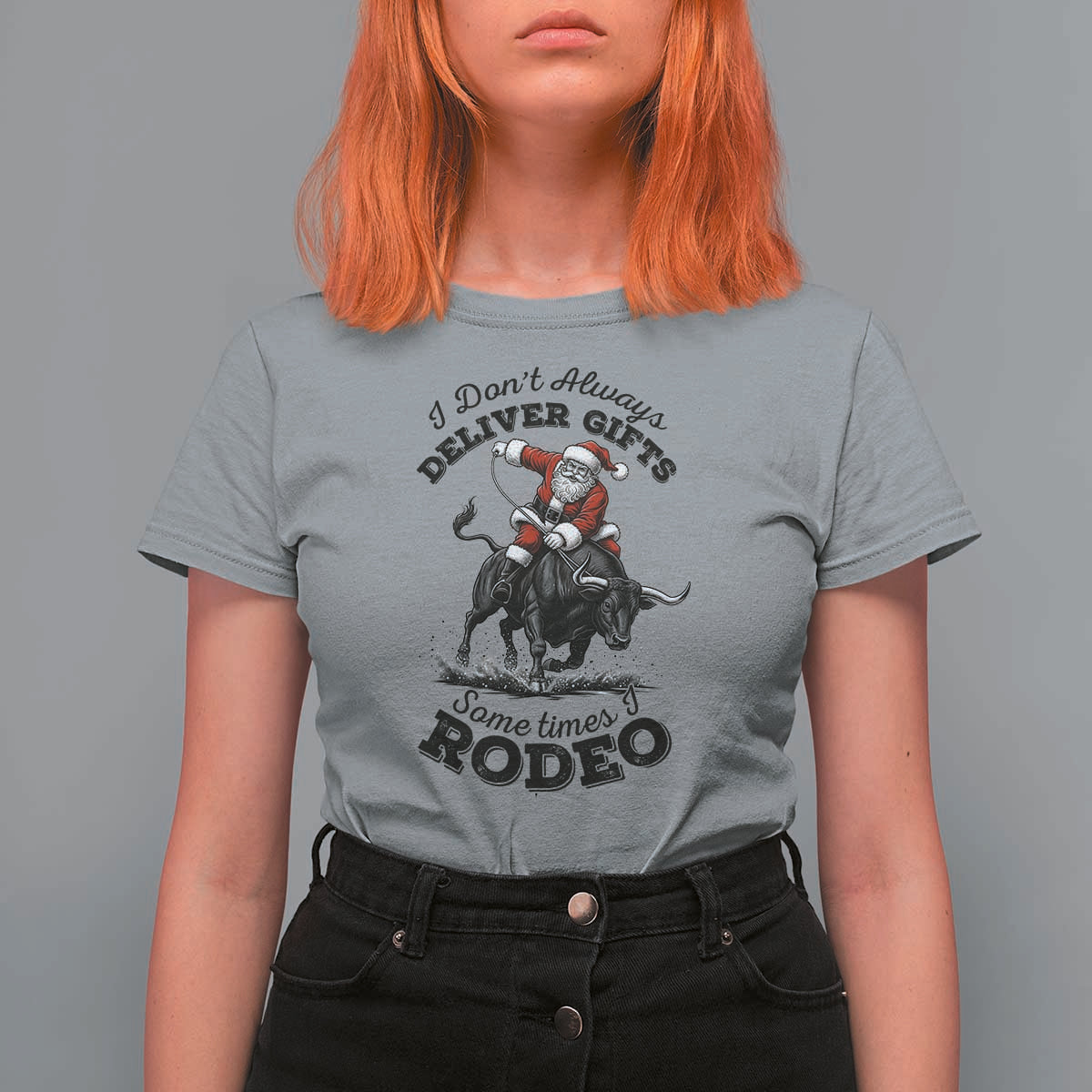 Funny Black Santa Cowboy Bull Rider Christmas T Shirt For Women I Do Not Deliver Gifts I Rodeo - Wonder Print Shop