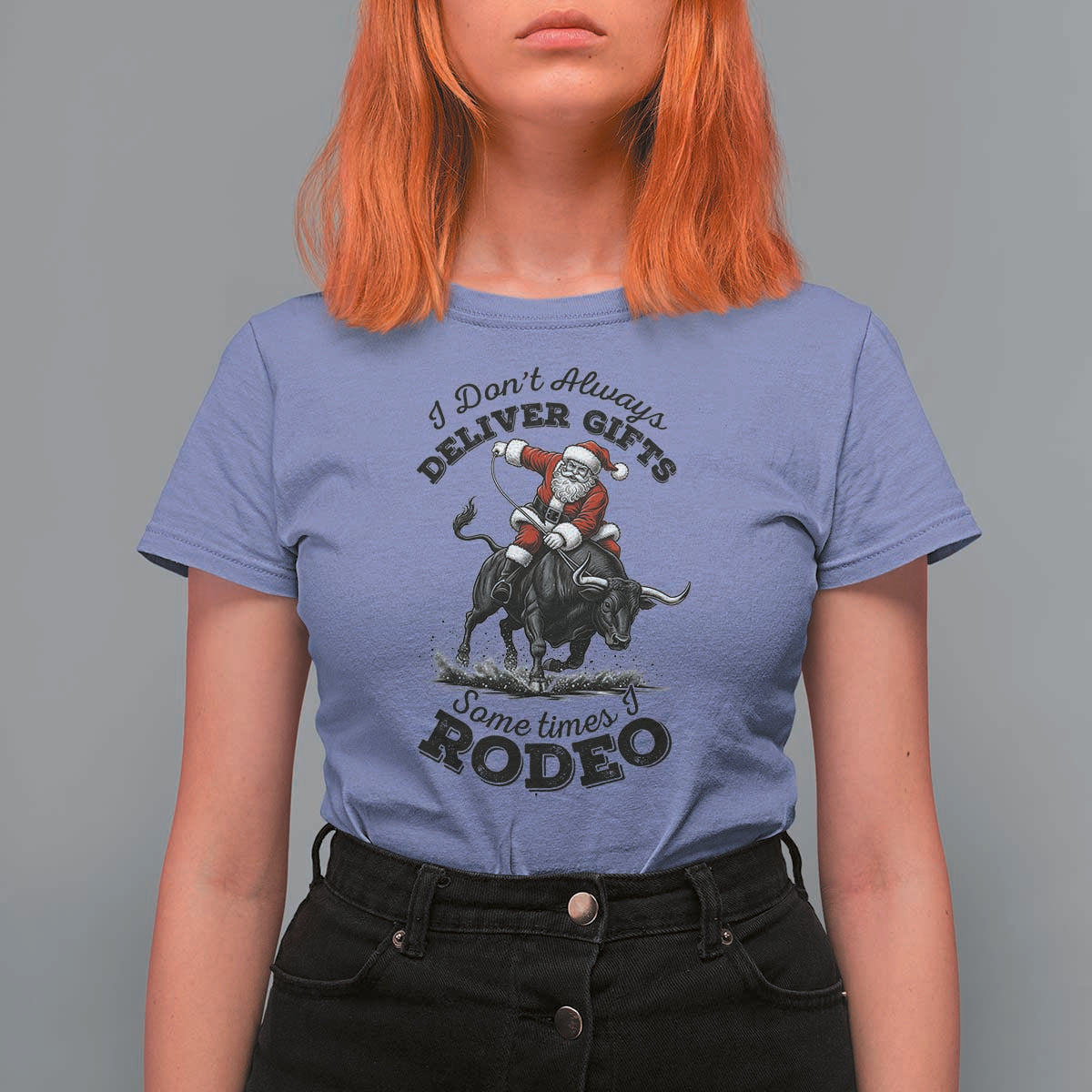 Funny Black Santa Cowboy Bull Rider Christmas T Shirt For Women I Do Not Deliver Gifts I Rodeo - Wonder Print Shop