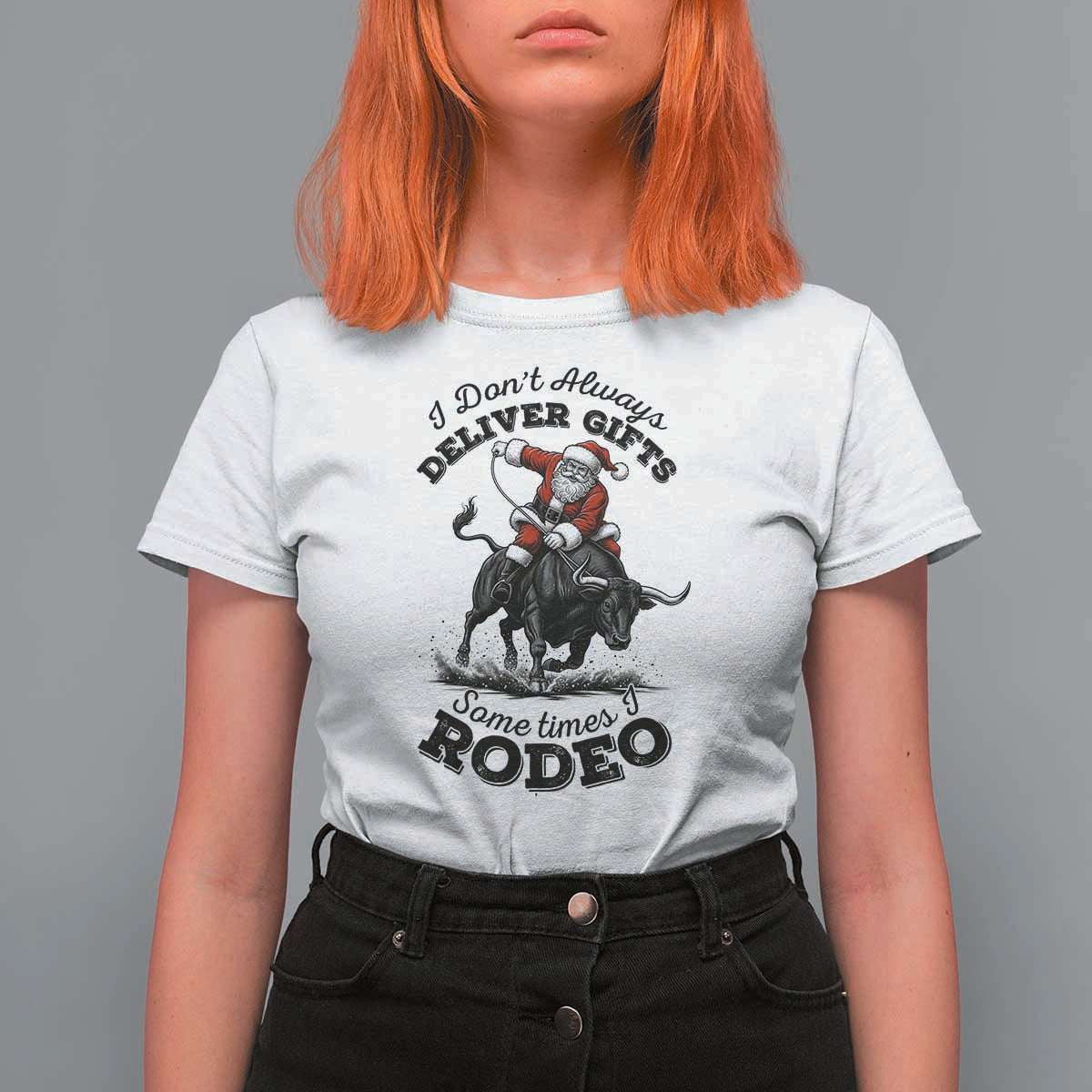 Funny Black Santa Cowboy Bull Rider Christmas T Shirt For Women I Do Not Deliver Gifts I Rodeo - Wonder Print Shop