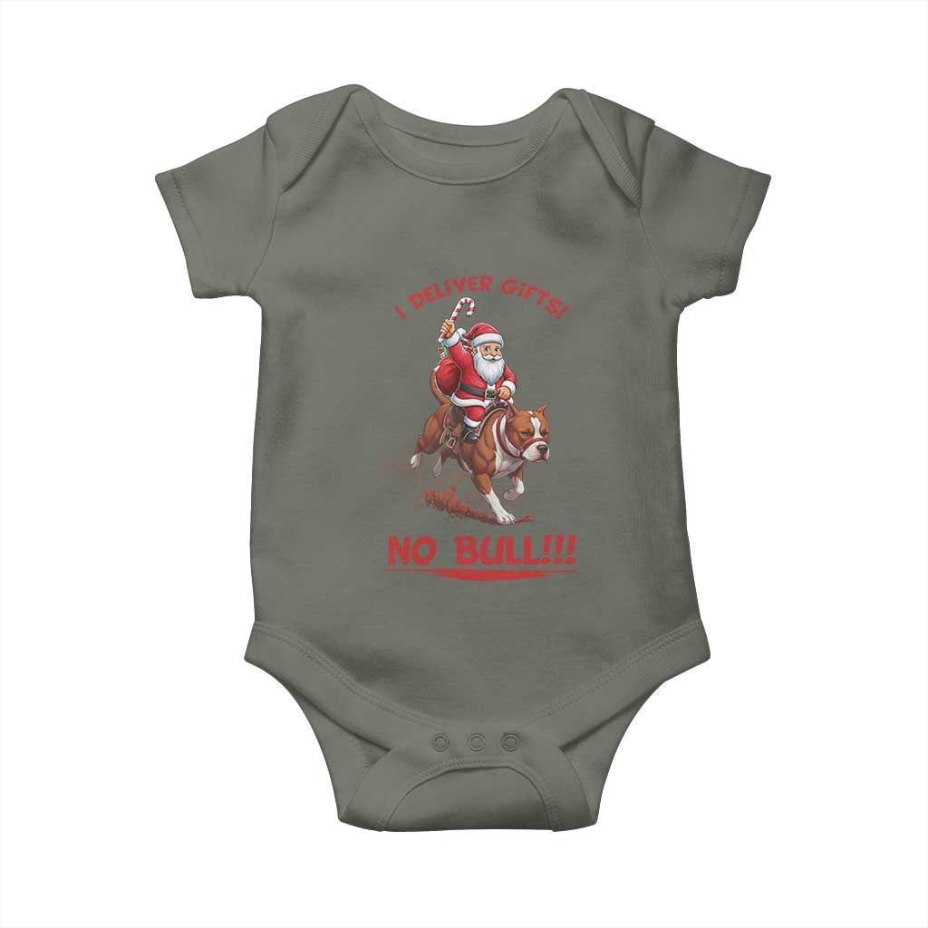 Funny Santa Pitbull Christmas Baby Onesie I Deliver Gifts No Bull - Wonder Print Shop