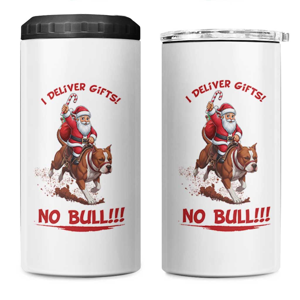 Funny Santa Pitbull Christmas 4 in 1 Can Cooler Tumbler I Deliver Gifts No Bull - Wonder Print Shop