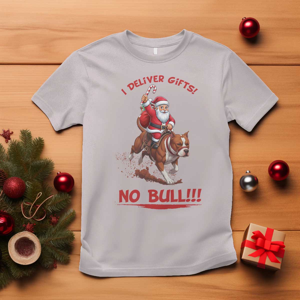 Funny Santa Pitbull Christmas T Shirt I Deliver Gifts No Bull - Wonder Print Shop