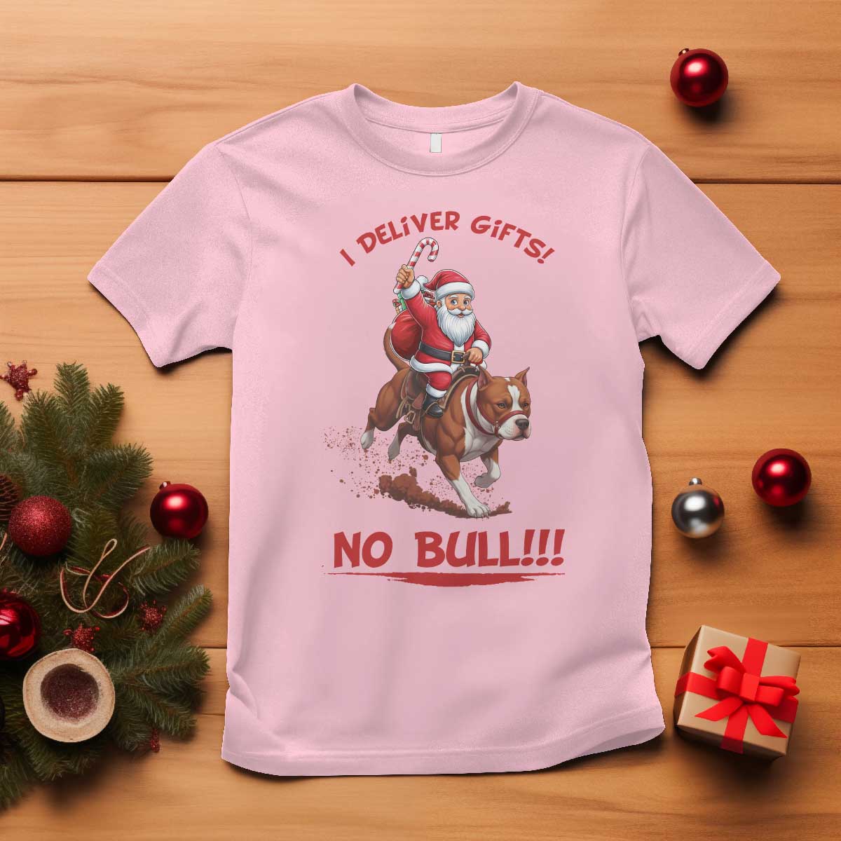 Funny Santa Pitbull Christmas T Shirt I Deliver Gifts No Bull - Wonder Print Shop