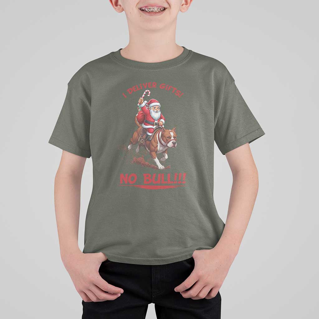 Funny Santa Pitbull Christmas T Shirt For Kid I Deliver Gifts No Bull - Wonder Print Shop