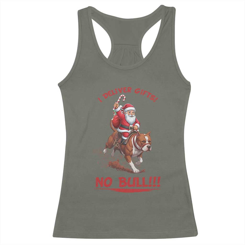 Funny Santa Pitbull Christmas Racerback Tank Top I Deliver Gifts No Bull - Wonder Print Shop