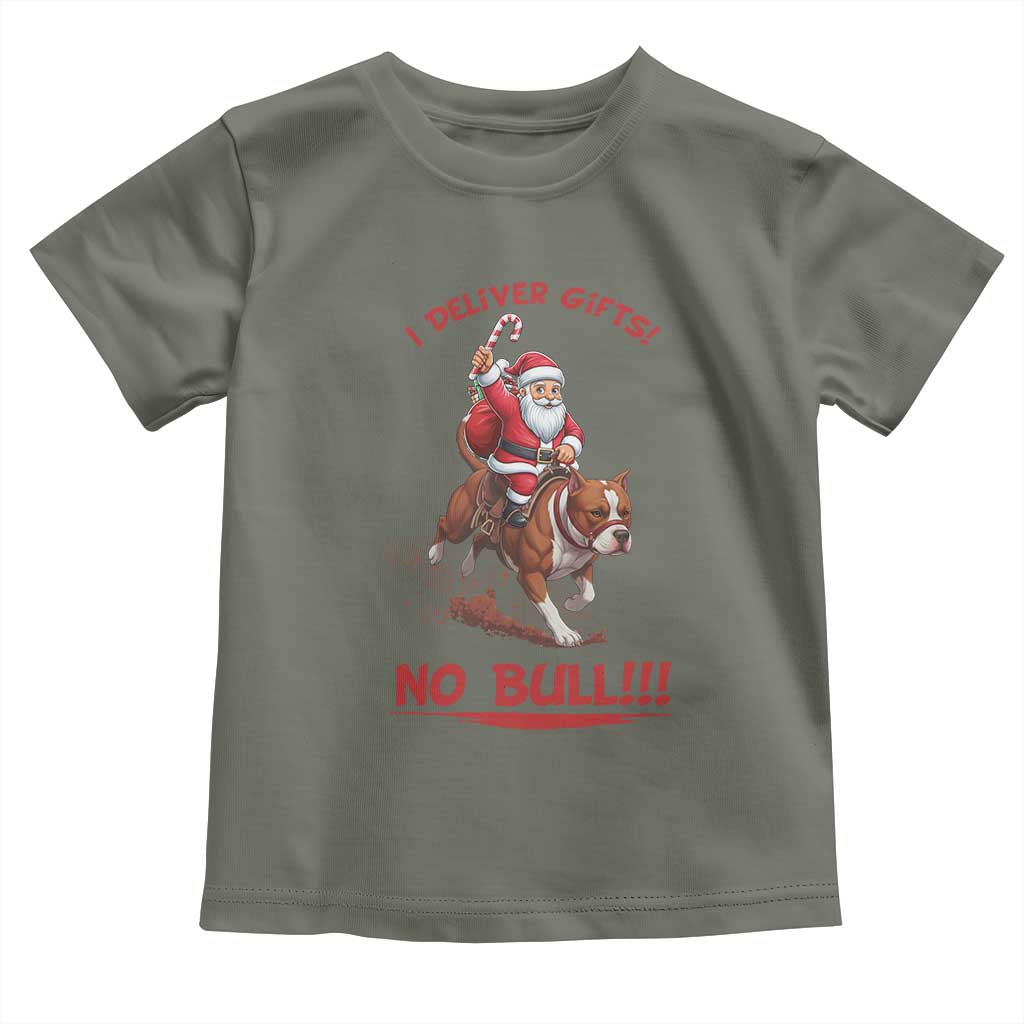 Funny Santa Pitbull Christmas Toddler T Shirt I Deliver Gifts No Bull - Wonder Print Shop