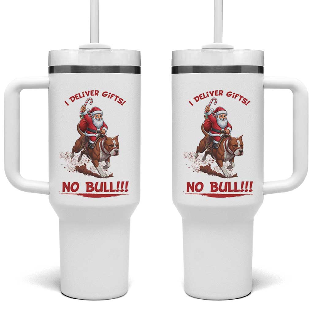Funny Santa Pitbull Christmas Tumbler With Handle I Deliver Gifts No Bull - Wonder Print Shop