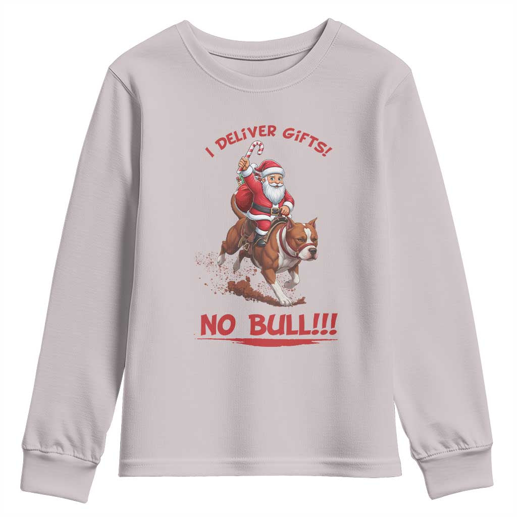 Funny Santa Pitbull Christmas Youth Sweatshirt I Deliver Gifts No Bull - Wonder Print Shop