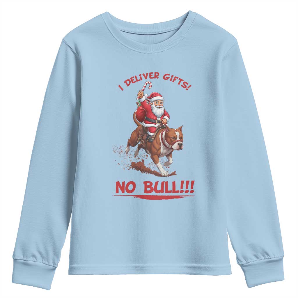 Funny Santa Pitbull Christmas Youth Sweatshirt I Deliver Gifts No Bull - Wonder Print Shop
