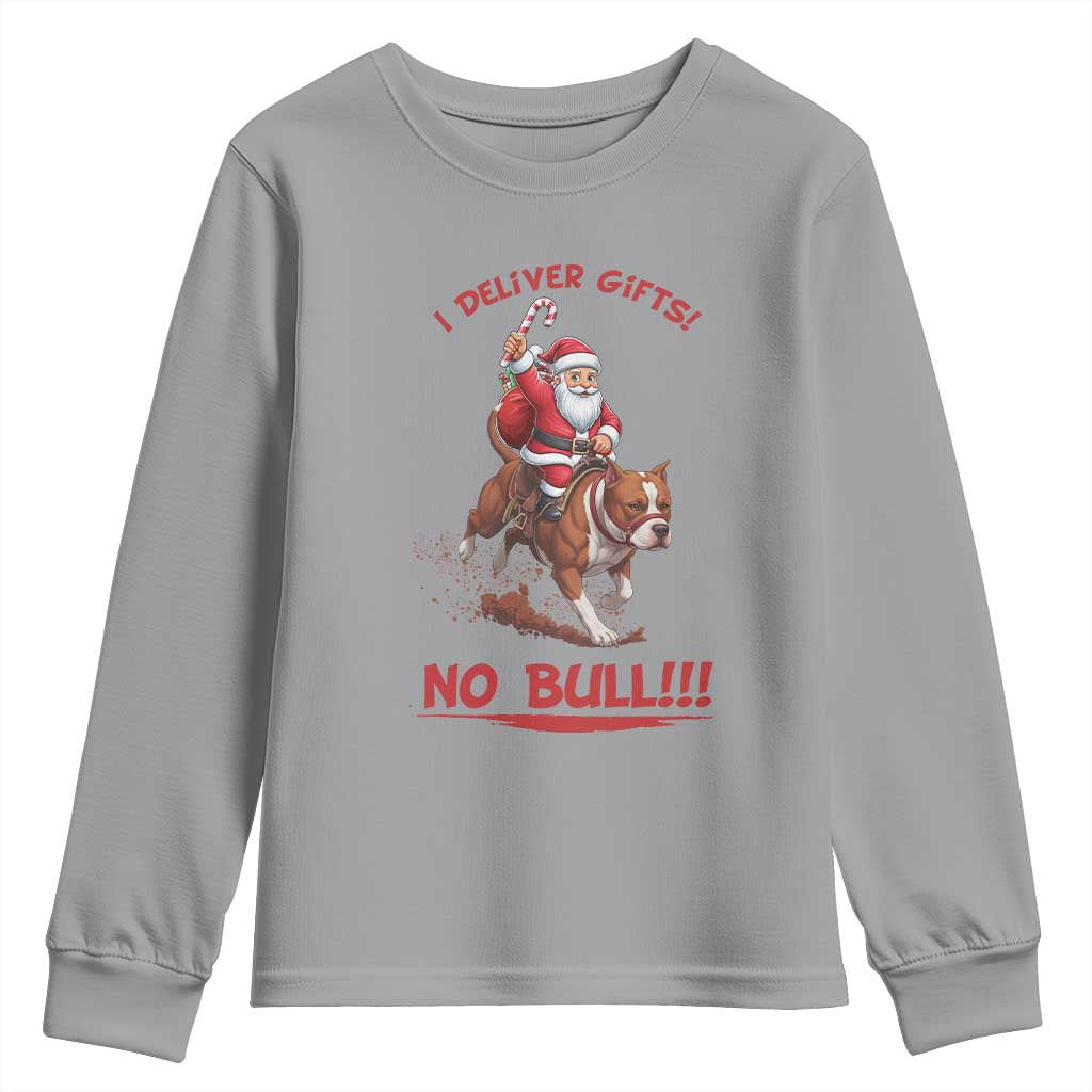 Funny Santa Pitbull Christmas Youth Sweatshirt I Deliver Gifts No Bull - Wonder Print Shop