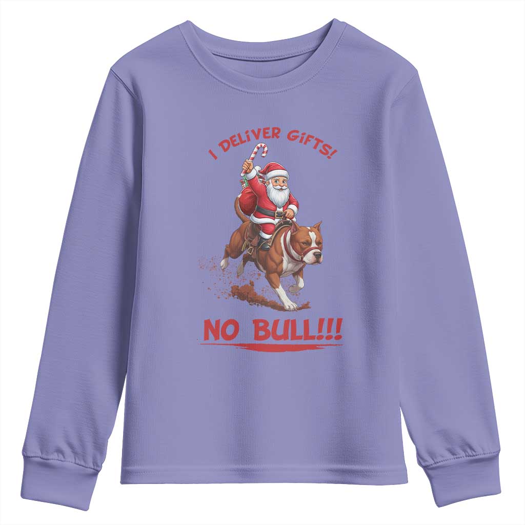 Funny Santa Pitbull Christmas Youth Sweatshirt I Deliver Gifts No Bull - Wonder Print Shop
