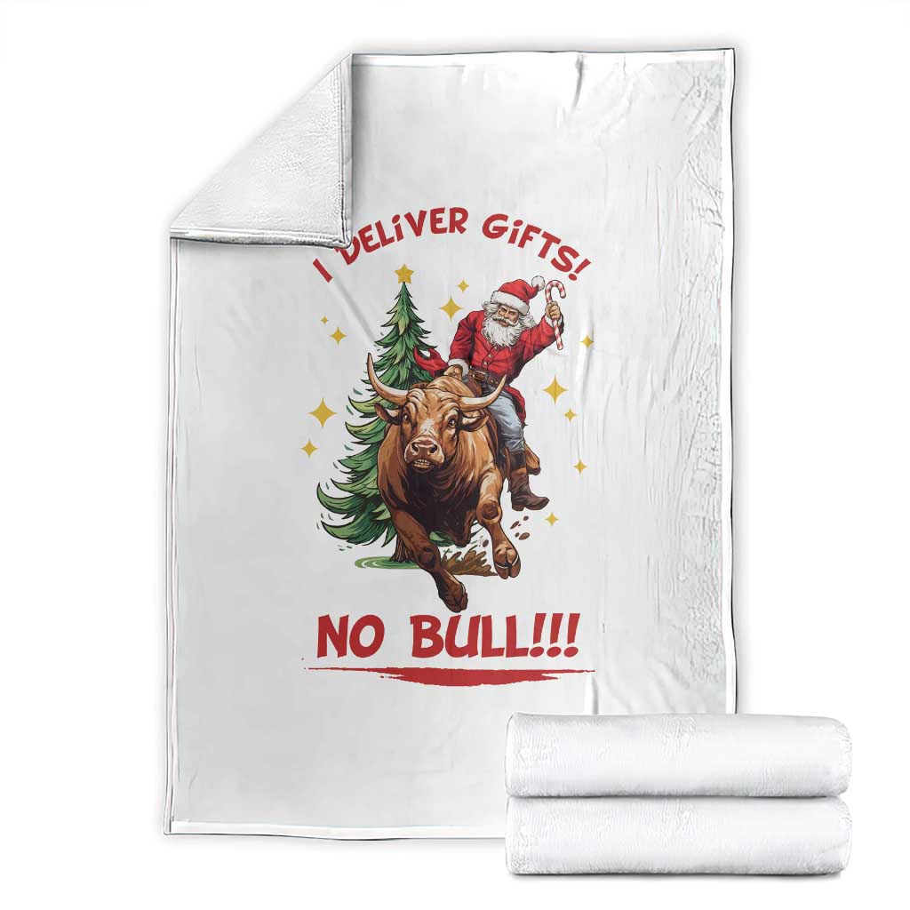 Funny Black Santa Bull Riding Christmas Throw Blanket I Deliver Gifts No Bull - Wonder Print Shop