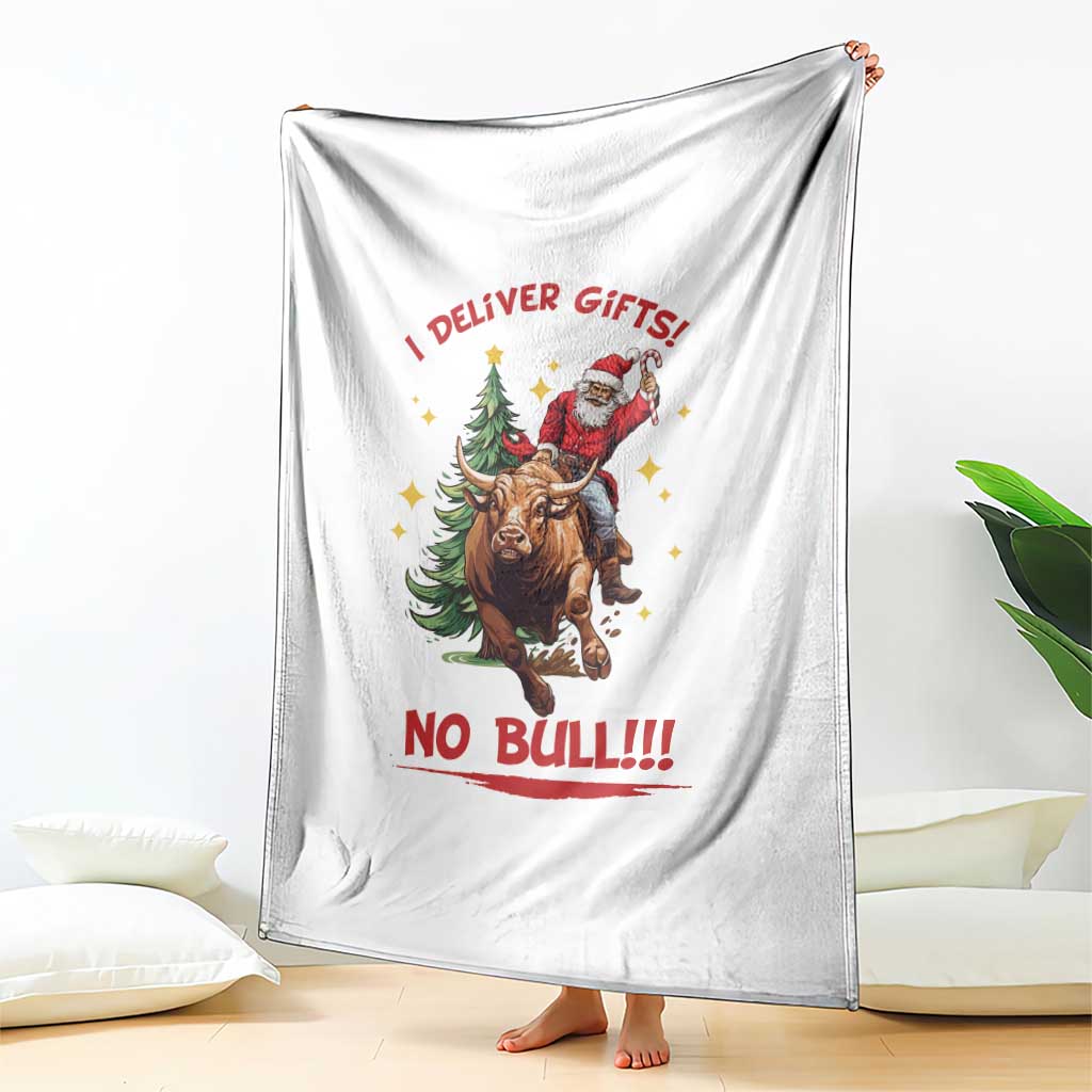 Funny Black Santa Bull Riding Christmas Throw Blanket I Deliver Gifts No Bull - Wonder Print Shop