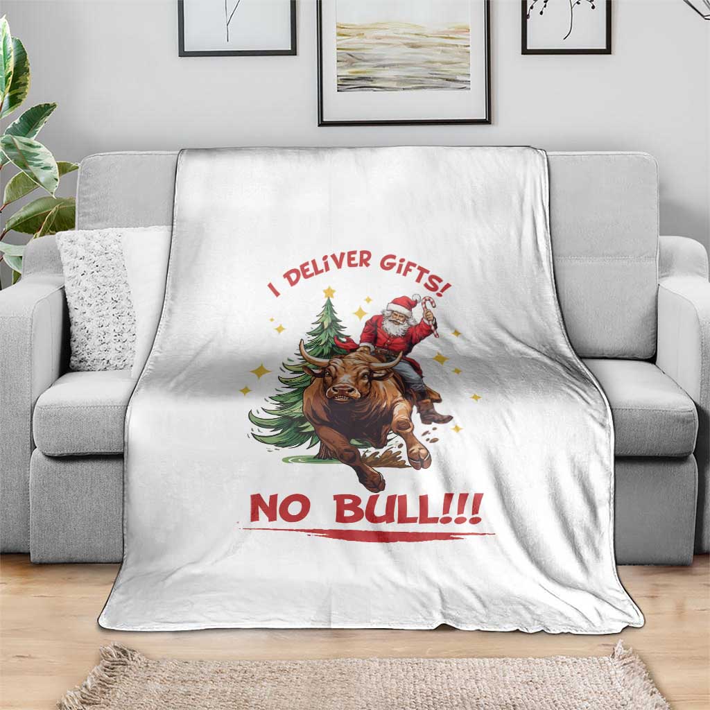 Funny Black Santa Bull Riding Christmas Throw Blanket I Deliver Gifts No Bull - Wonder Print Shop
