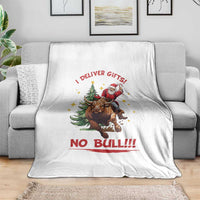 Funny Black Santa Bull Riding Christmas Throw Blanket I Deliver Gifts No Bull - Wonder Print Shop