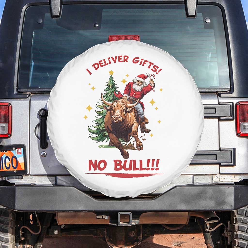 Funny Black Santa Bull Riding Christmas Spare Tire Cover I Deliver Gifts No Bull - Wonder Print Shop