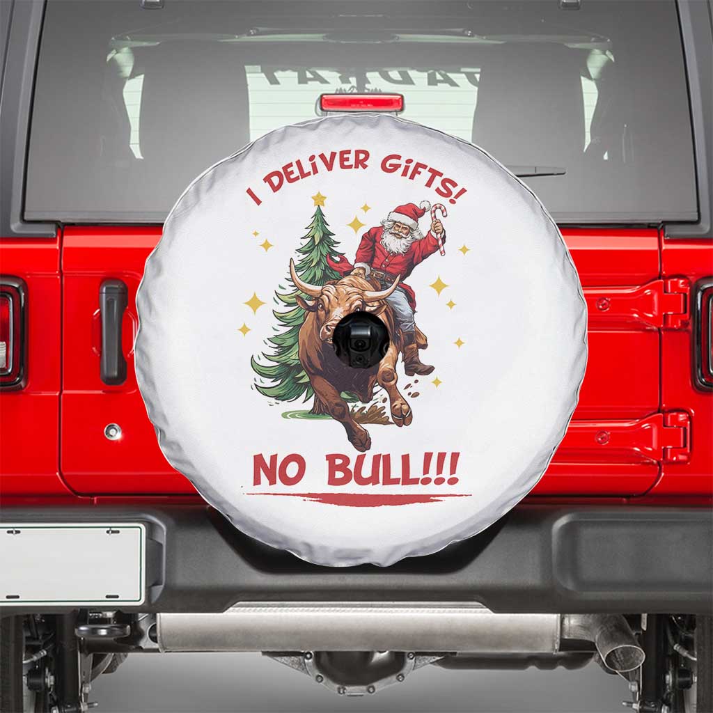 Funny Black Santa Bull Riding Christmas Spare Tire Cover I Deliver Gifts No Bull - Wonder Print Shop