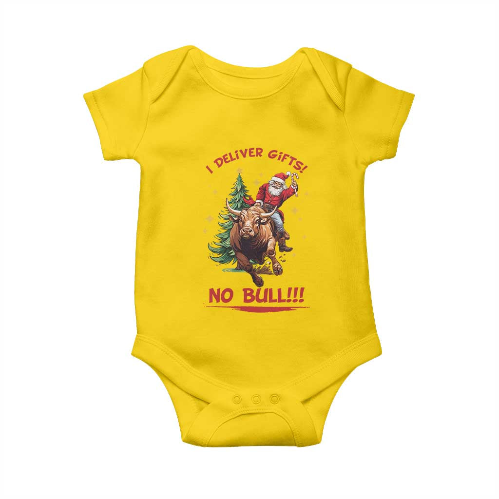 Funny Black Santa Bull Riding Christmas Baby Onesie I Deliver Gifts No Bull - Wonder Print Shop