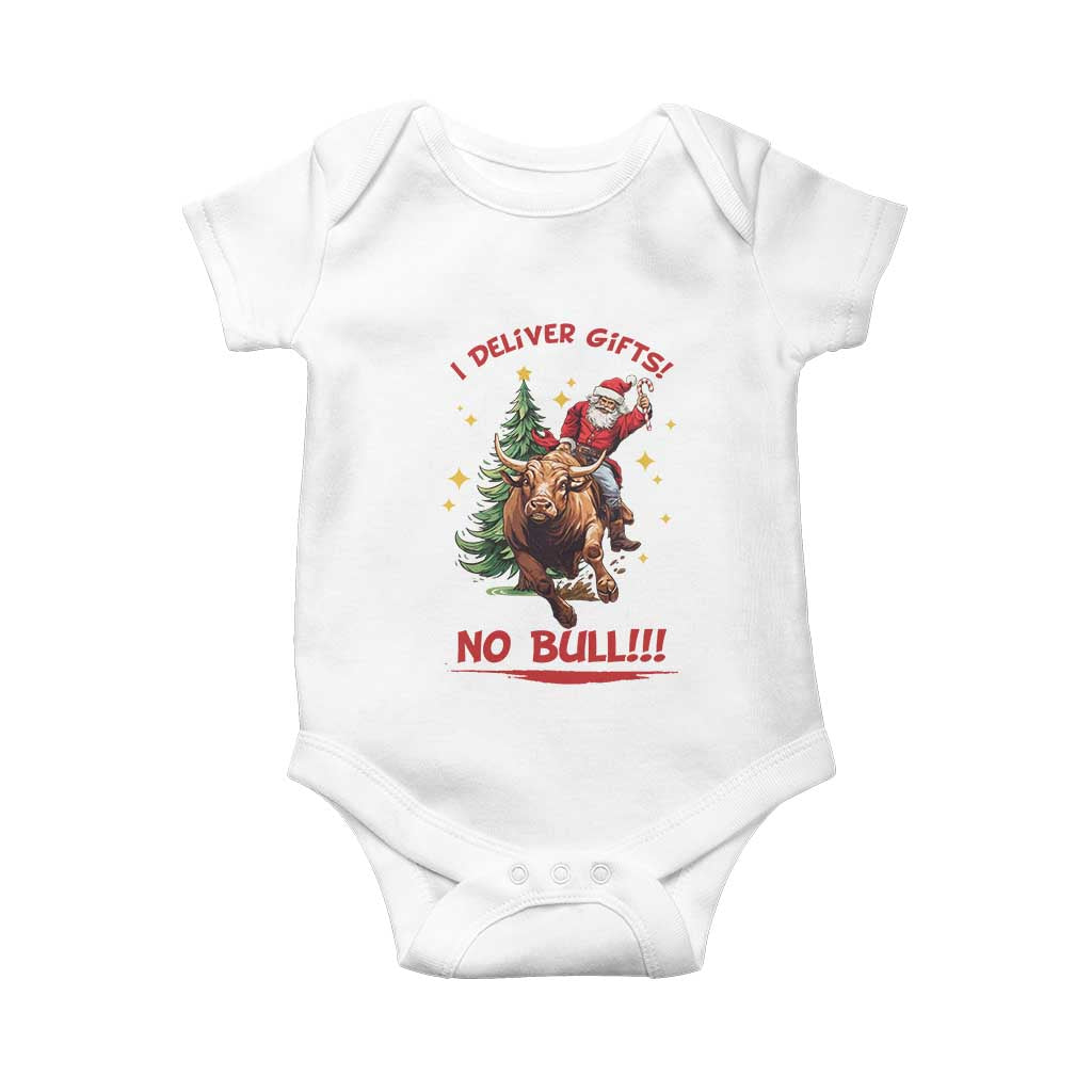Funny Black Santa Bull Riding Christmas Baby Onesie I Deliver Gifts No Bull - Wonder Print Shop
