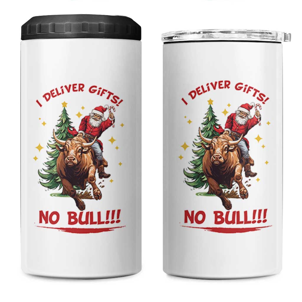 Funny Black Santa Bull Riding Christmas 4 in 1 Can Cooler Tumbler I Deliver Gifts No Bull - Wonder Print Shop