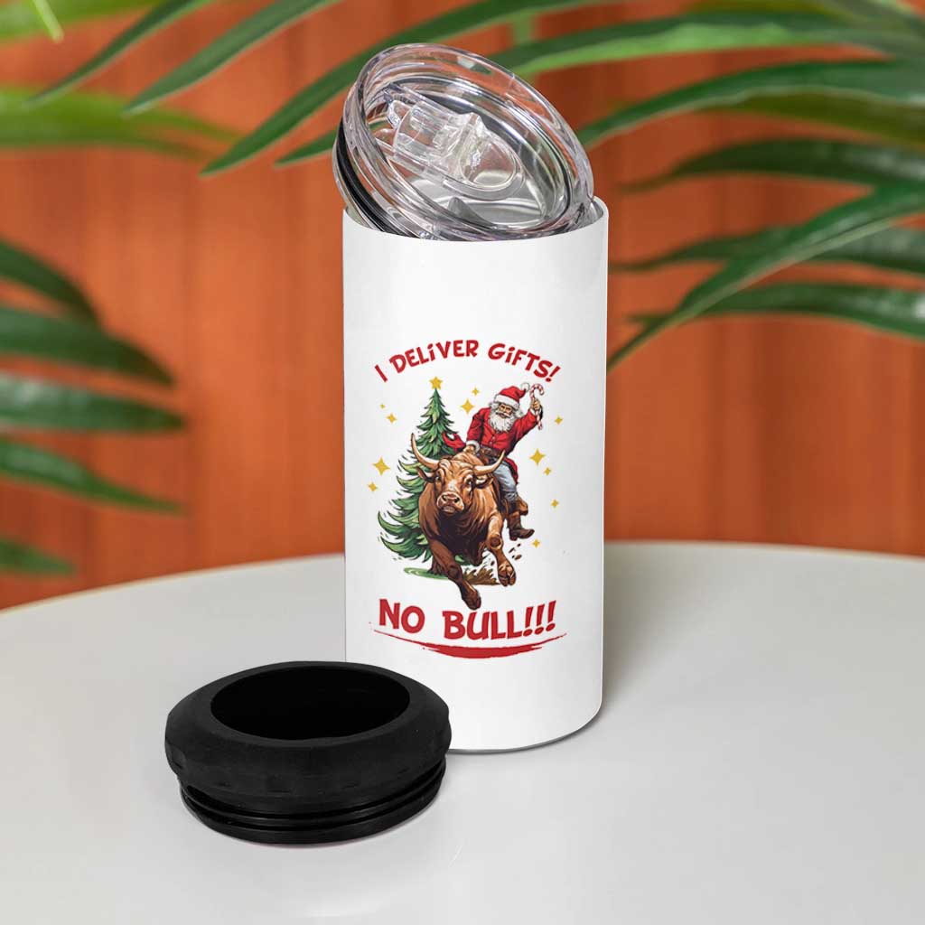 Funny Black Santa Bull Riding Christmas 4 in 1 Can Cooler Tumbler I Deliver Gifts No Bull - Wonder Print Shop