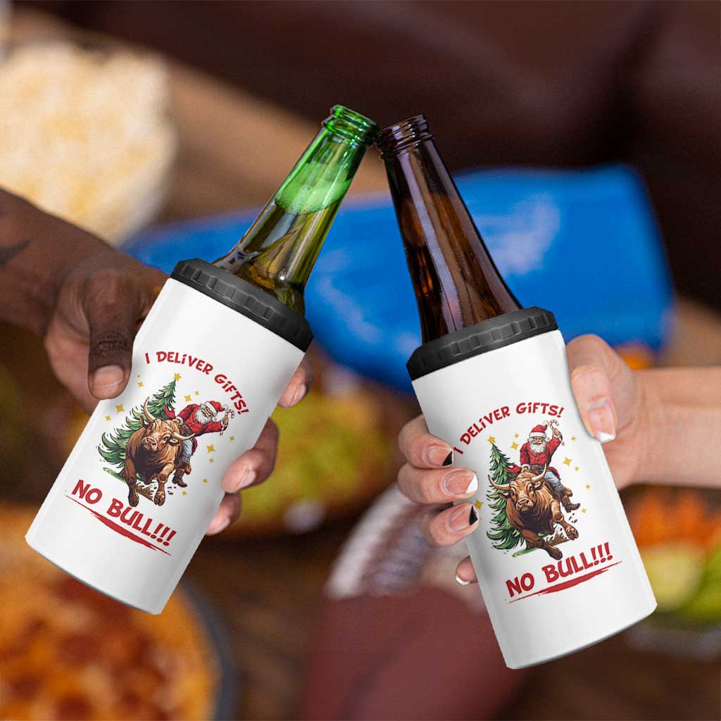Funny Black Santa Bull Riding Christmas 4 in 1 Can Cooler Tumbler I Deliver Gifts No Bull - Wonder Print Shop