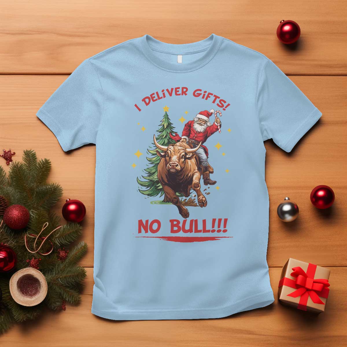 Funny Black Santa Bull Riding Christmas T Shirt I Deliver Gifts No Bull - Wonder Print Shop
